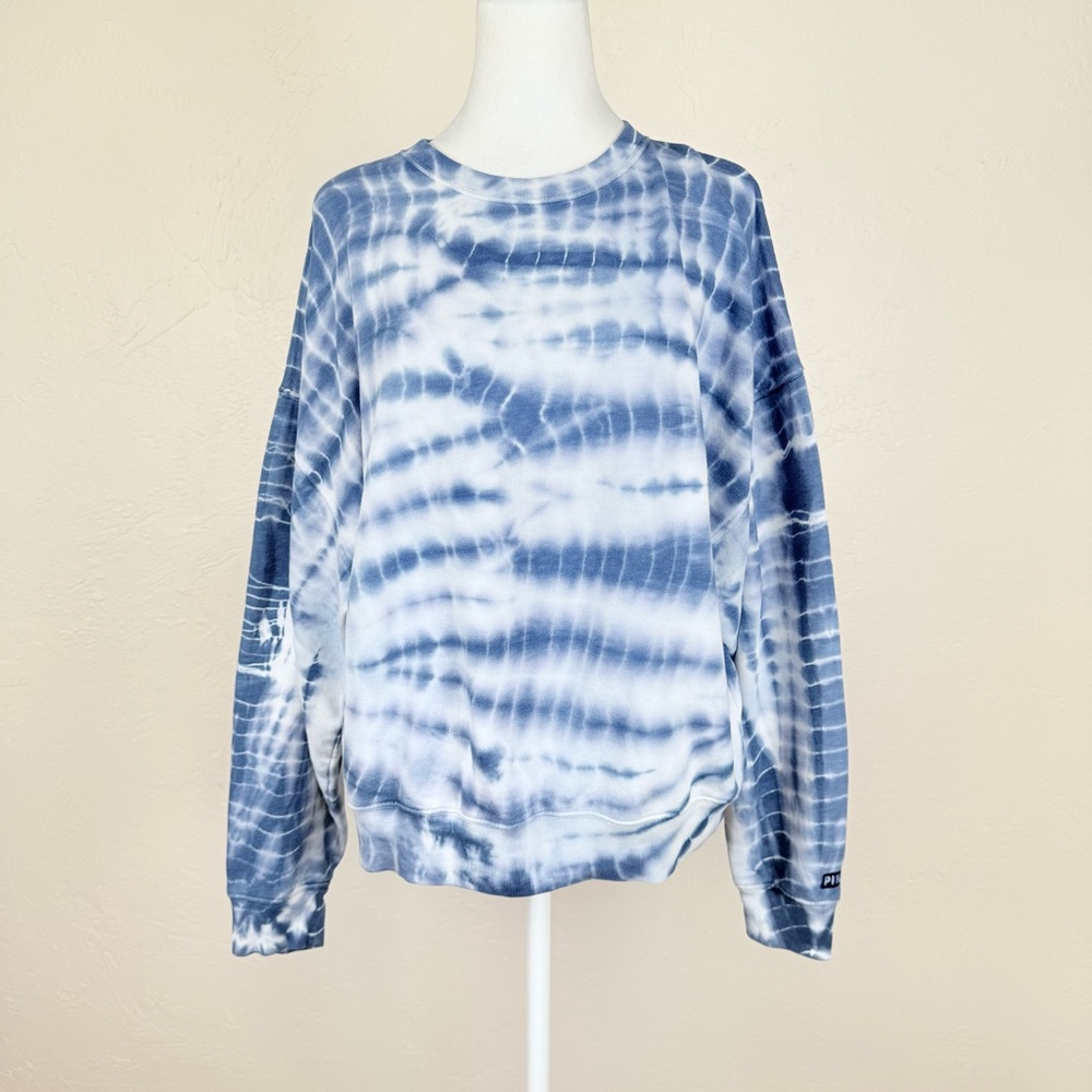 PINK Victoria’s Secret Oversized Tie Dye Crewneck Sweatshirt Blue & White Size S